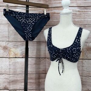 Roxy Blue and White Bikini Set with Polka Dot Design
